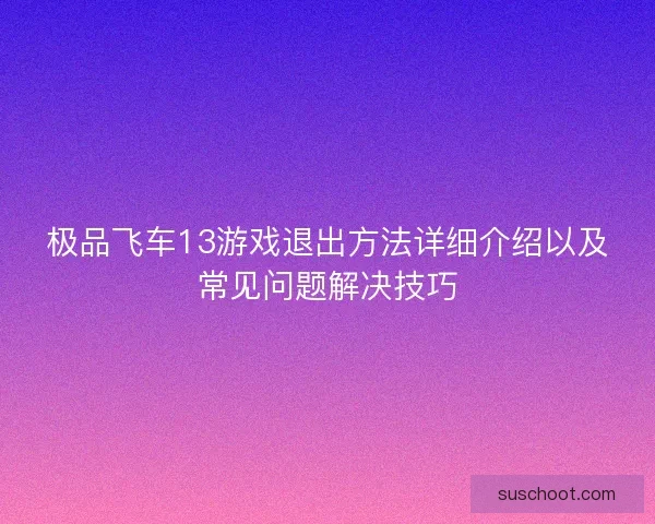 极品飞车13游戏退出方法详细介绍以及常见问题解决技巧